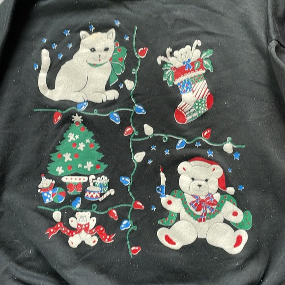 Vintage Ugly Christmas Sweater With Cat and Teddy Bear UNISEX