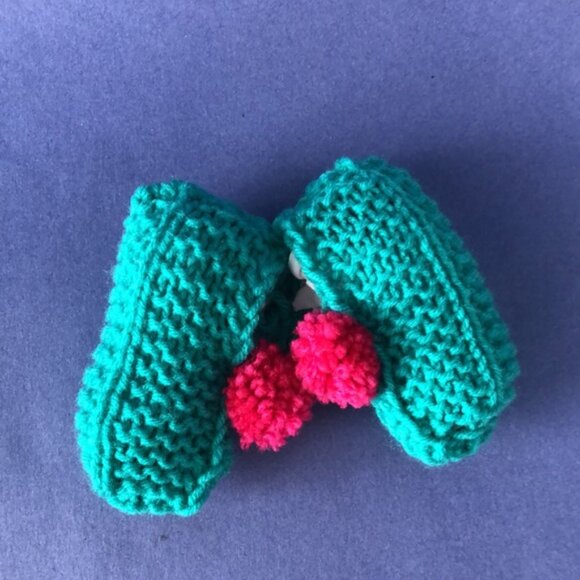 NWT Vintage Handmade Knitted Teal Pink Children’s Slipper Booties