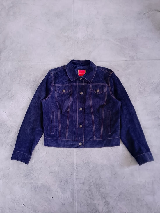 ISAAC MIZRAHI Suede Trucker Jacket in PURPLE
