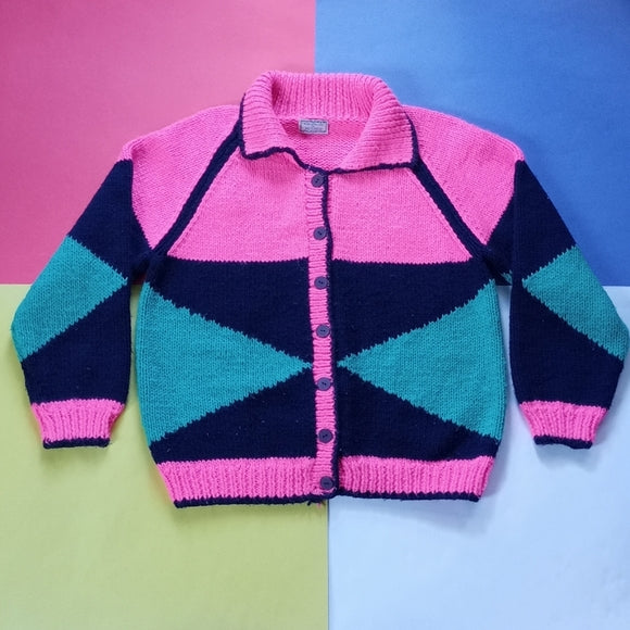 Vintage RARE Handmade Heavy-Wool Geometric Sweater