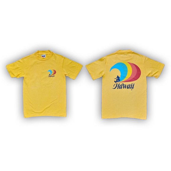 Vintage 1980s Hawaii Rainbow Wave Surfer Single Stitch T-Shirt UNISEX
