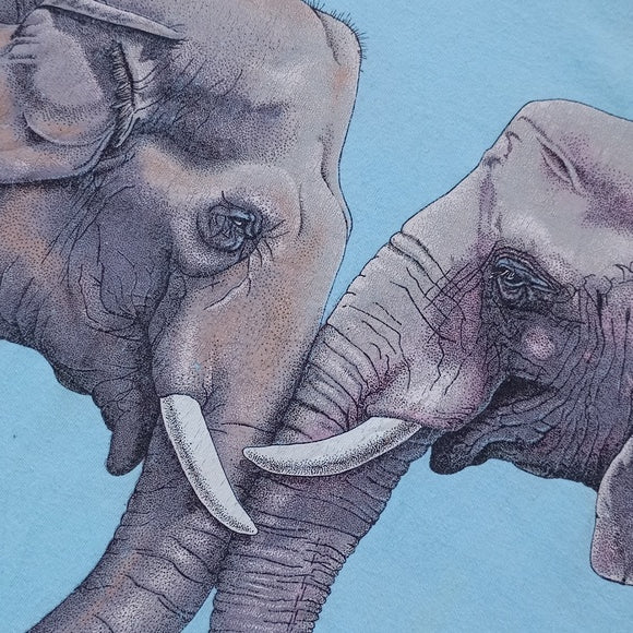 Vintage 1992 Asia & African Elephants Unit Big Print Single Stitch T-Shirt Doubl