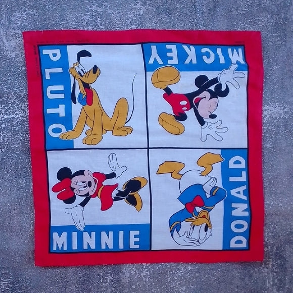 Vintage Disney Character Handkerchief MICKEY PLUTO MINNIE DONALD
