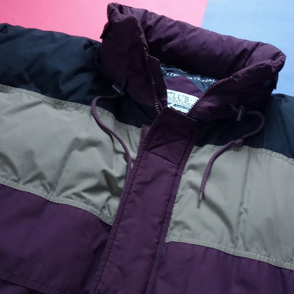 Vintage Tri-Colour Goose Down Essential Winter Puffer Jacket with Hood