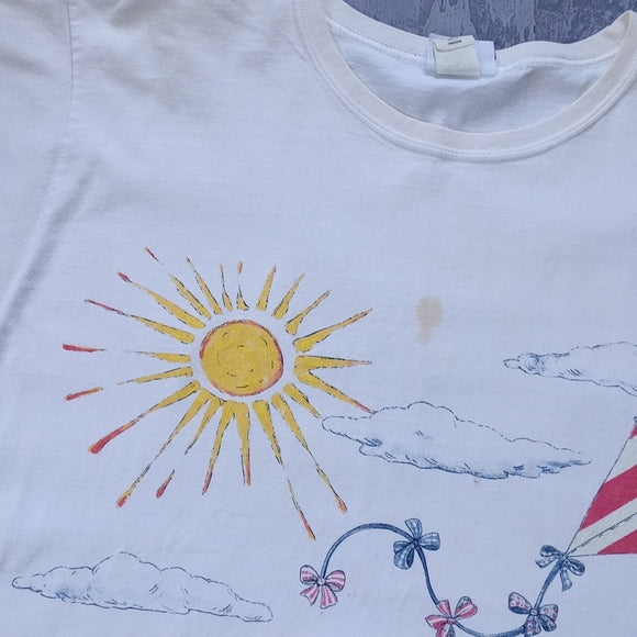 VINTAGE 90s Teddy Bear Flying Kite Big Print Double Sided T-Shirt
