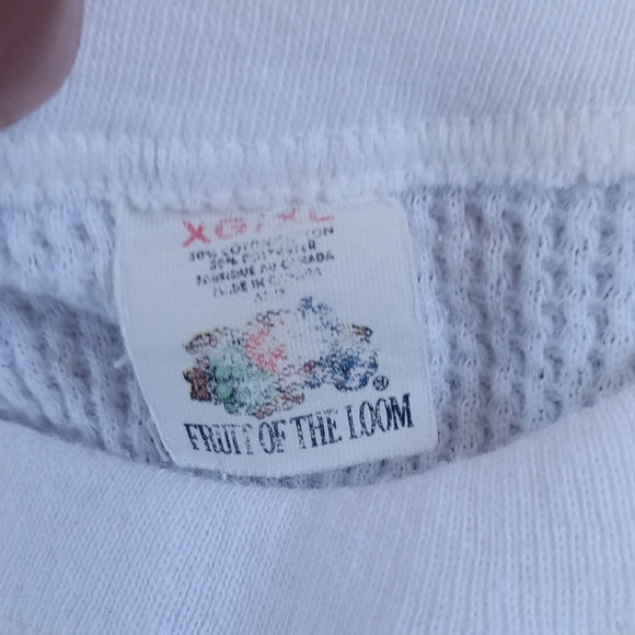 Vintage 90s FRUIT OF THE LOOM WAFFLE KNIT Long John Style Shirt