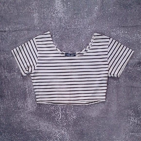 VINTAGE SPICE GIRL STYLE Striped CREAM AND BROWN Crop Top MISS JULI