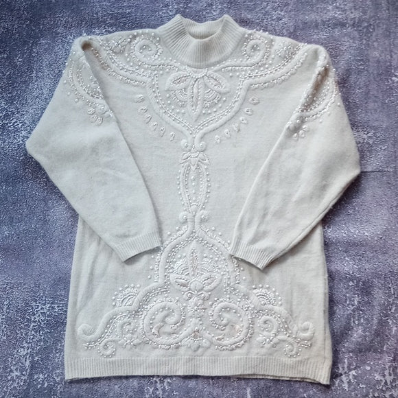 Vintage Marisa Christina Lamswool Emboreedred And Beeded Crewneck Sweater