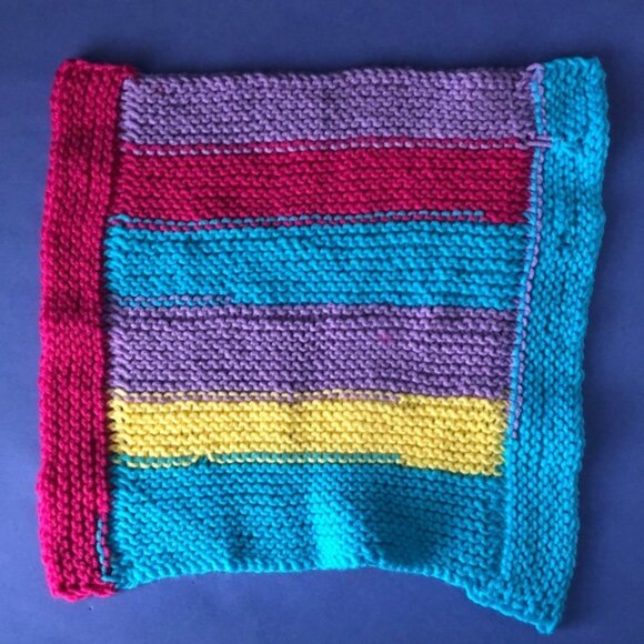 NWOT Vintage Hand-Knitted Made-in-Canada Colourful Baby Welcoming Mini Blanket
