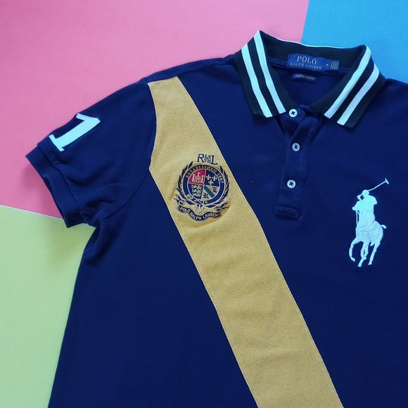 Polo By Ralph Lauren Big Pony#1 Yellow Stripe Custom Slim Fit Polo T-Shirt