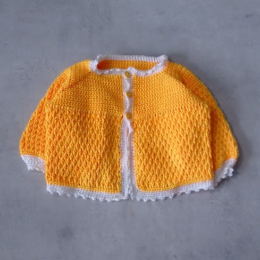 Vintage Handmade Yellow and White Crochet Cardigan