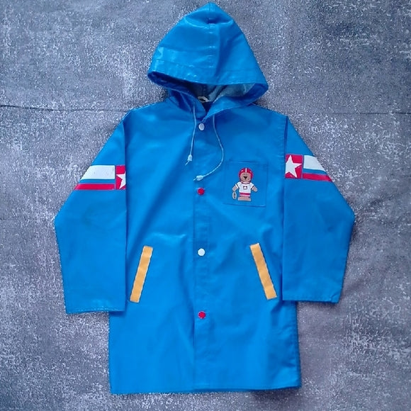 Vintage Football Bear Kids Blue Hooded Jacket with Yellow Accents