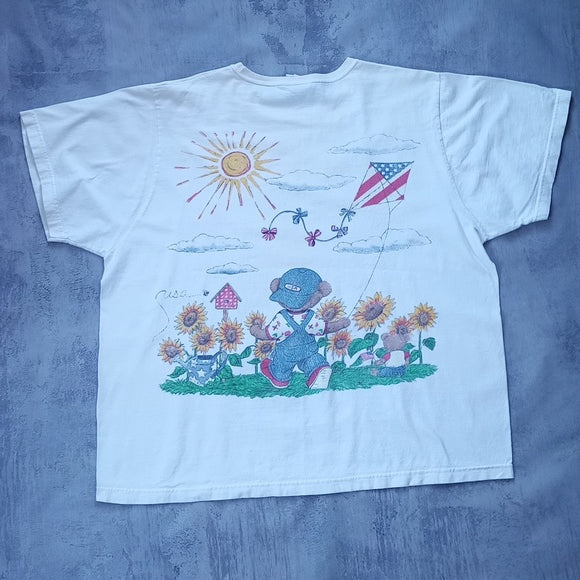 VINTAGE 90s Teddy Bear Flying Kite Big Print Double Sided T-Shirt