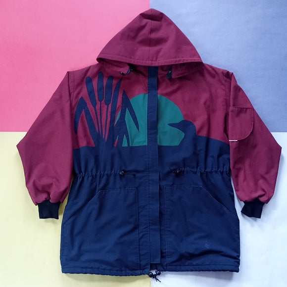 Vintage 1995 Moon Sunset With Cattails Silhouette Carolynn Dey Designs Jacket