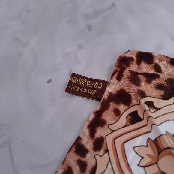 Vintage Large Satin Scarf Clocks, Watches & Leopard Print 34” Polyester