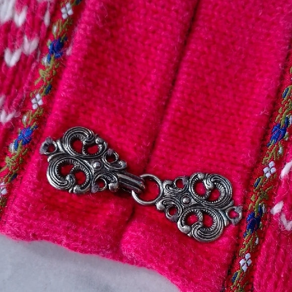 VINTAGE Standard Blues Baby Red Knit Kids Cardigan with White Pattern