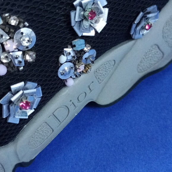 Dior Black Sequins Embellished Mesh Fusion Slip-On Sneakers