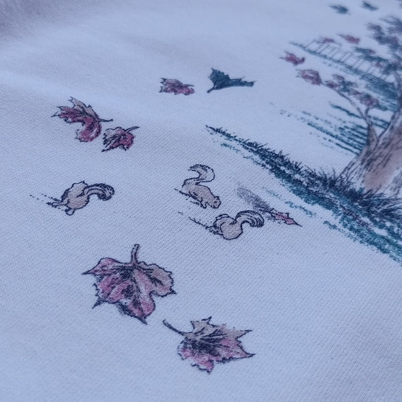 Vintage 90s Cottage with Leaves Print All Over Crewneck Sweater