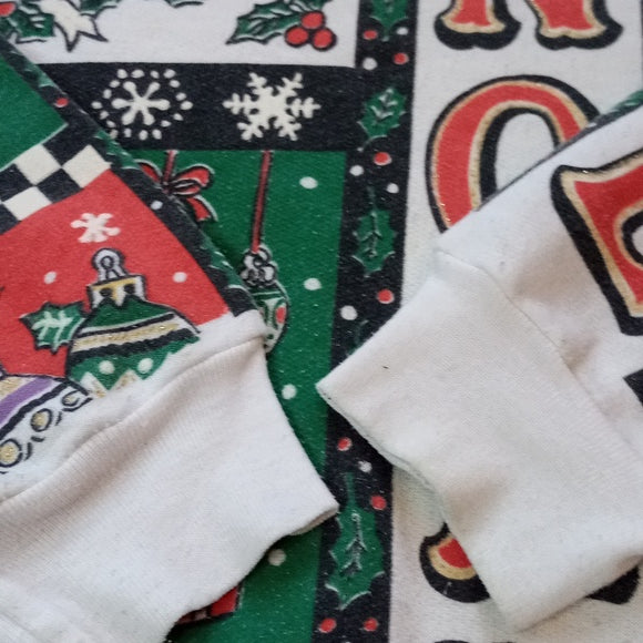 Vintage 90s Christmas NOEL Big Print All Over Crewneck Sweater