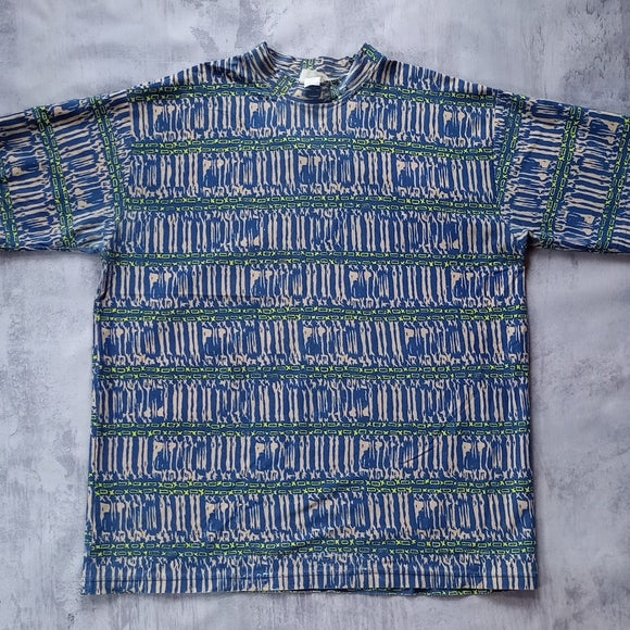 Vintage 90s Funky Pattern Blue T-Shirt UNISEX