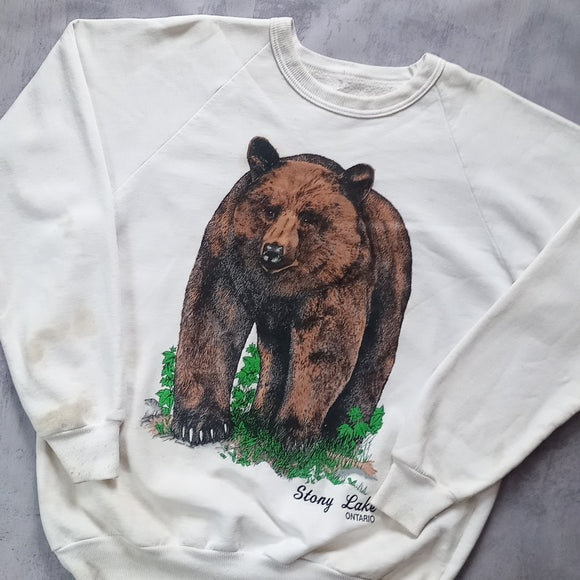 Vintage 90s Big Bear Pig Print Stoney Lake Ontario Crewneck