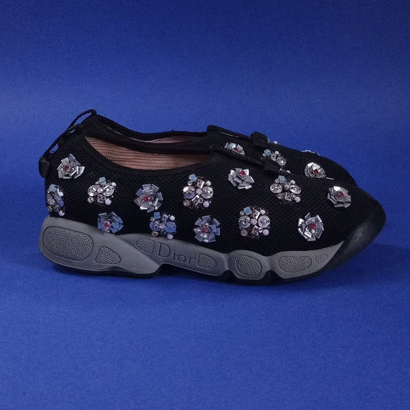 Dior Black Sequins Embellished Mesh Fusion Slip-On Sneakers
