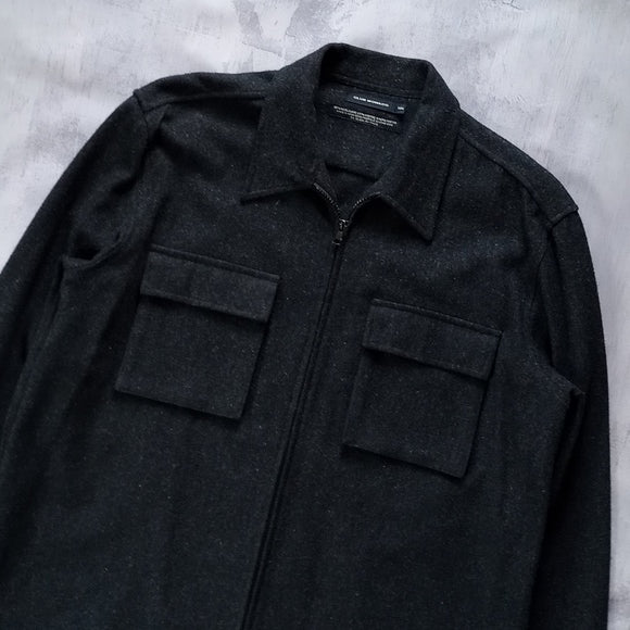 Club Monaco Wool Zip-Up Jacket Cargo Pockets Black