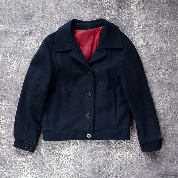 VINTAGE 80s Women's Black Jacket PEA COAT STYLE WOOL