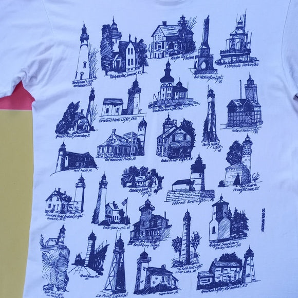 Vintage 90s Lighthouses Forts & Harbours USA Big Print Single Stitch T-Shirt