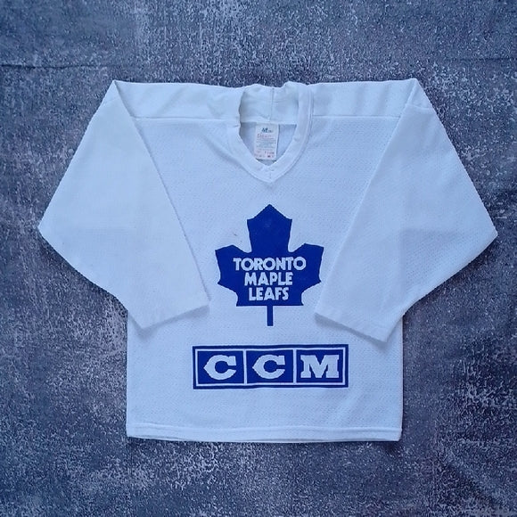VINTAGE 90s Toronto Maple Leafs CCM Kids White and Blue Hockey Jersey