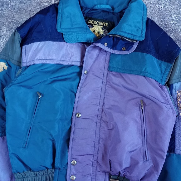 Vintage 90s Descente Funky Colour Block Winter Jacket Two-Tone Purple Blue