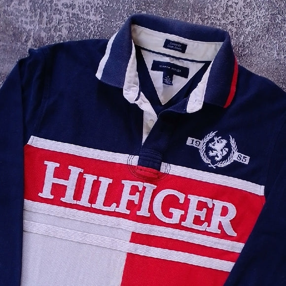 Tommy Hilfiger Navy and Red Rugby Shirt CUSOTM FIT