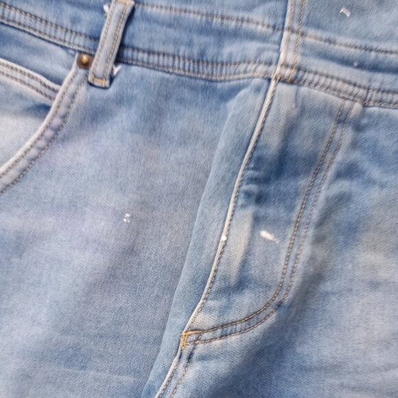 ZARA Paint Distressed Denim Overalls Knit Women Denim Stretch