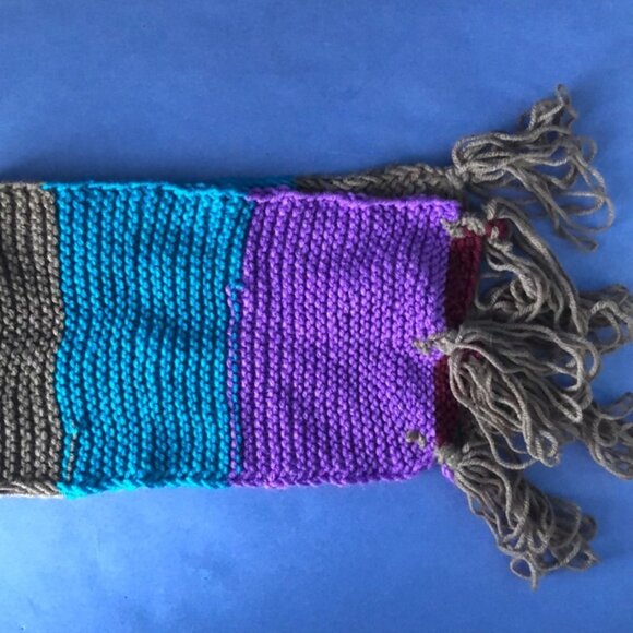 NWOT Vintage Hand-Knitted Made-in-Canada Colourful Grey Warm Scarf