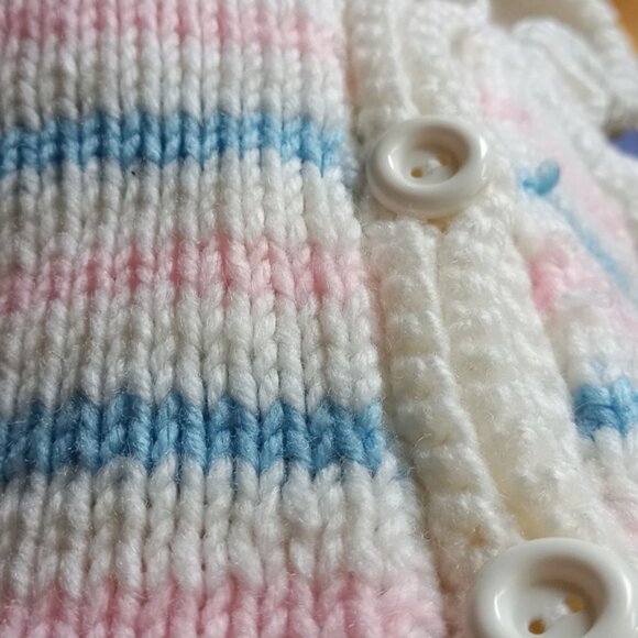 Vintage Youth Handmade Bubble Gum Striped Crocheted Cardigan Sweater SIZE: S
