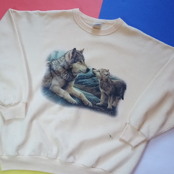 Vintage 90s Mama Wolf & Pup Wolf Crewneck Sweater