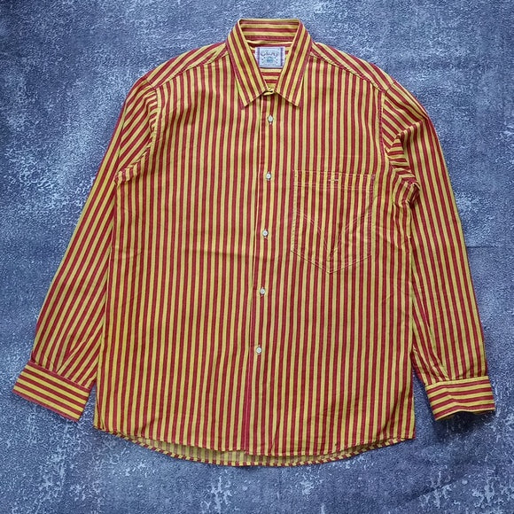Vintage 90s RED/YELLOW Striped Clay Sporting Made In Italy Button-Up Shirt