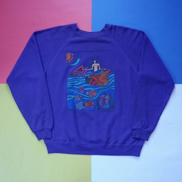 Vintage 90s Topless Mermaid & Fish Laurel Burch Crewneck