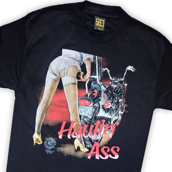 Vintage 1990 Haulin Ass Just Brass INC Single Stitch T-Shirt 3D Emblem
