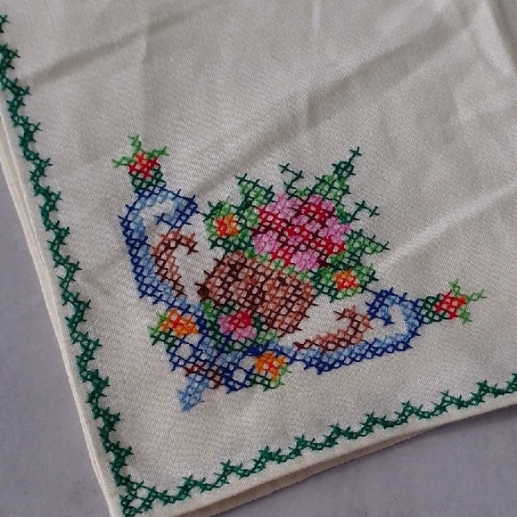 Vintage Hand Embroidered Floral Tablecloth