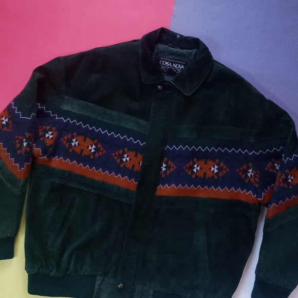 Vintage Cosa Nova Suede & Leather Garments Tribal Pattern Jacket UNISEX
