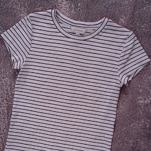CLUB MONACO Striped White and Black T-Shirt