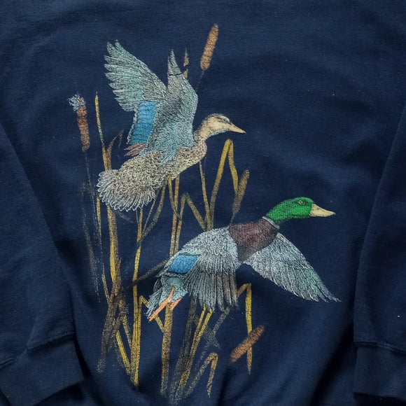 Vintage 90s Flying Ducks Big Print All Over Crewneck Sweater