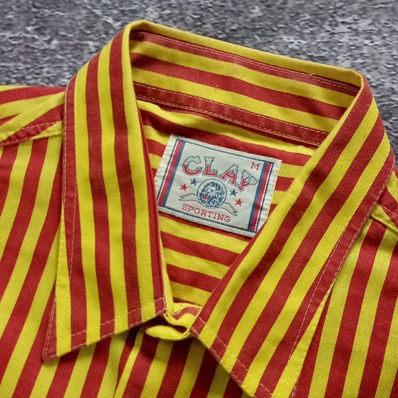 Vintage 90s RED/YELLOW Striped Clay Sporting Made In Italy Button-Up Shirt