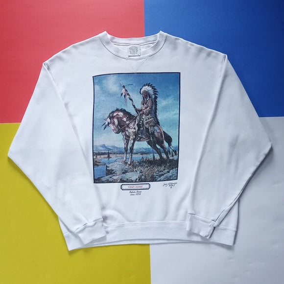 Vintage 1990s Crazy Horse Oglala Sioux 1870 James Hutchingson Crewneck