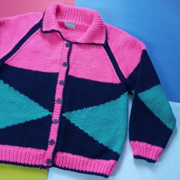 Vintage RARE Handmade Heavy-Wool Geometric Sweater