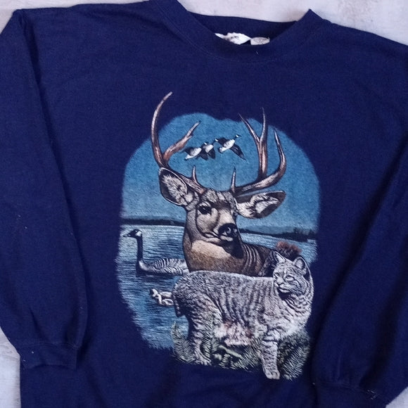 Vintage 90s Champions Choice Wildlife Deer & Cat Crewneck Sweater UNISEX