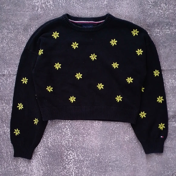 Tommy Hilfiger Black Sweater with Yellow Floral Design