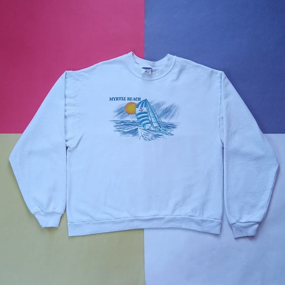 Vintage Myrtle Beach Sailboat Sun & Ocean Graphic Crewneck Sweater unisex