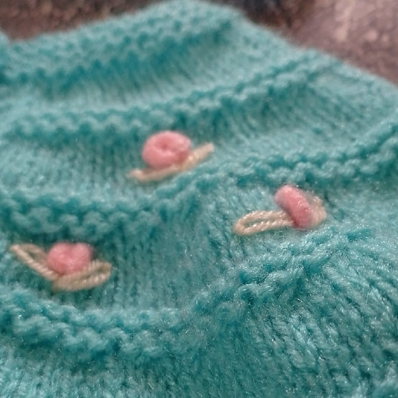 Teal Baby Knit Set with Hat and Booties HANDMADE UNISEX